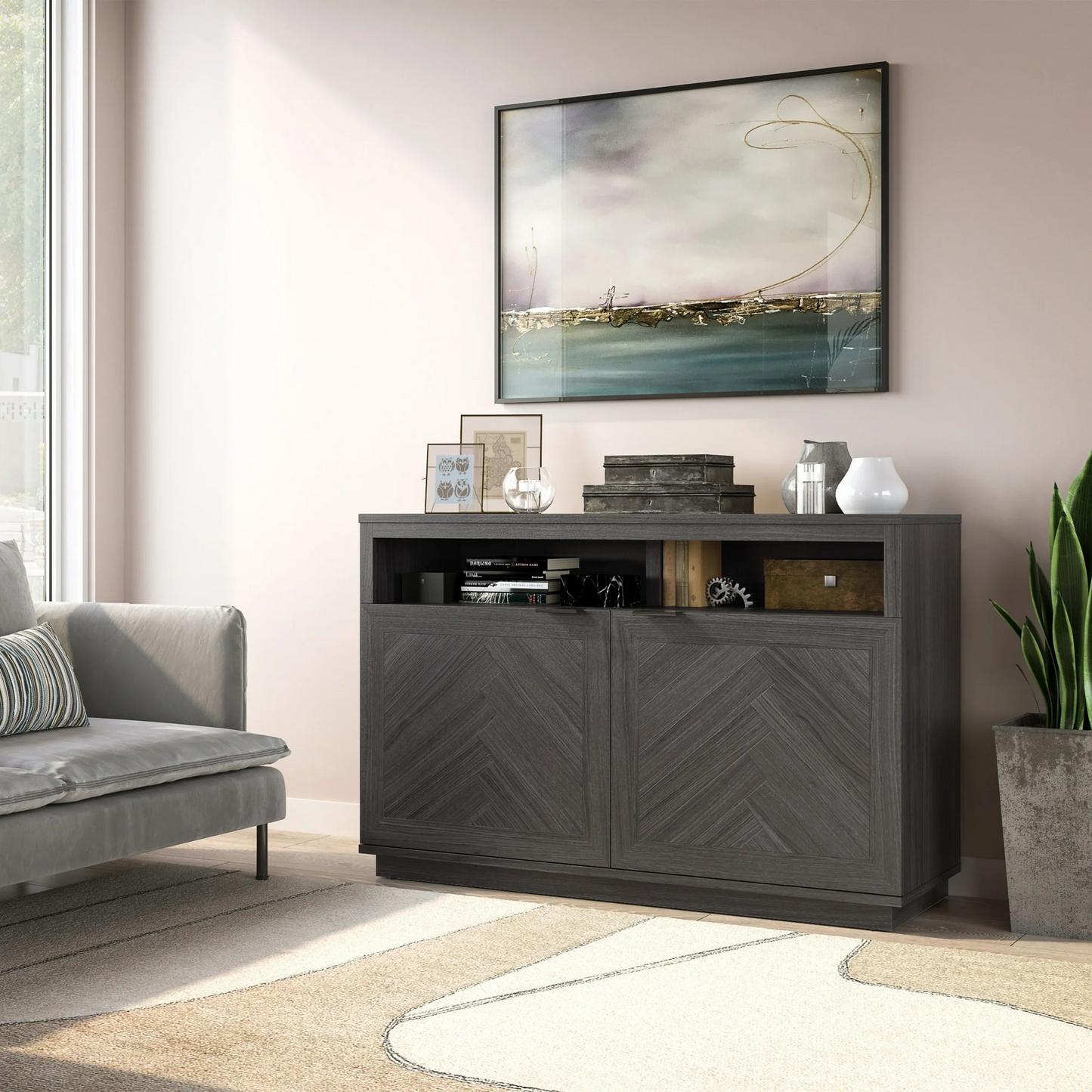Better Homes & Gardens Herringbone TV Stand for TVs up to 55”, Gray