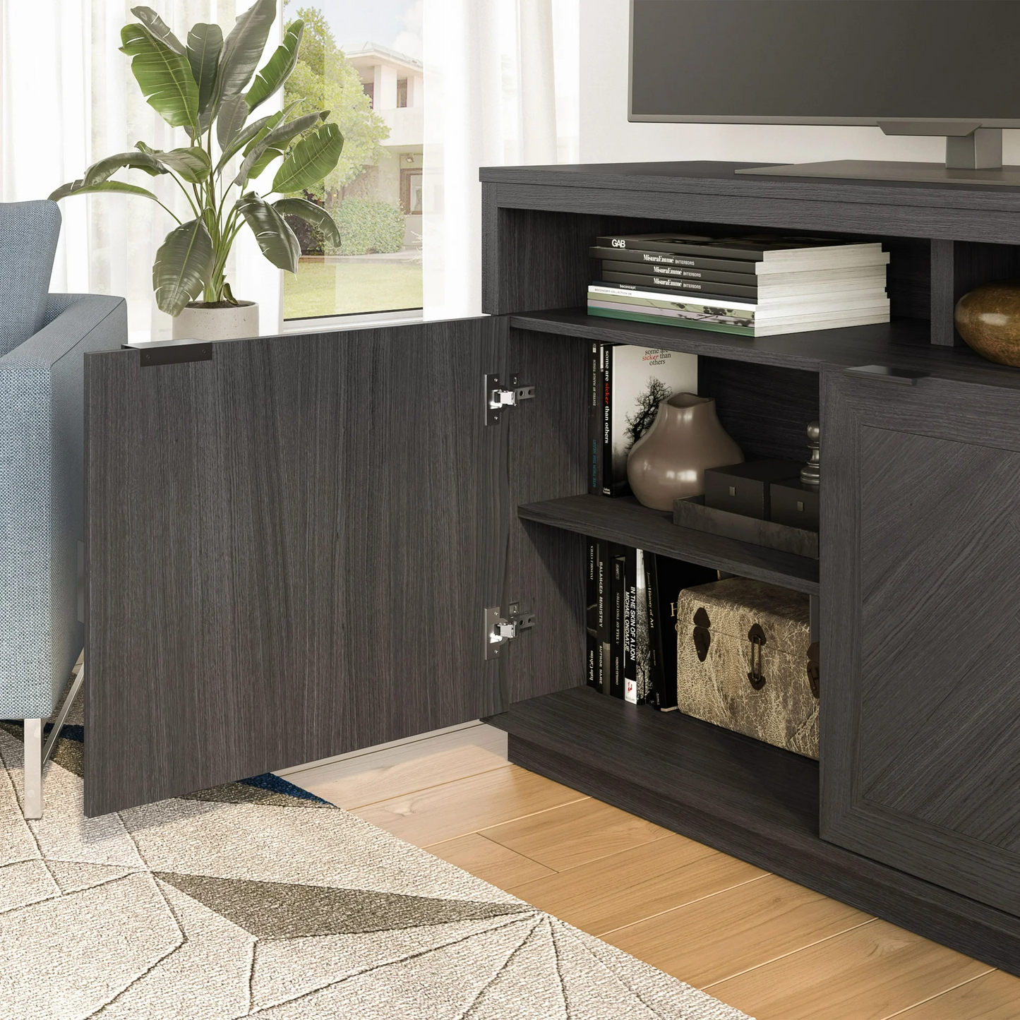 Better Homes & Gardens Herringbone TV Stand for TVs up to 55”, Gray