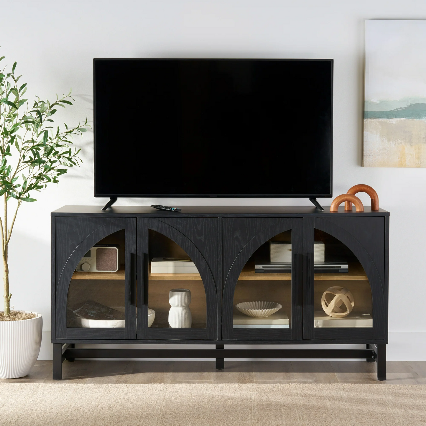Better Homes & Gardens Juliet Arch TV Stand for TVs up to 65", Black Wood Finish