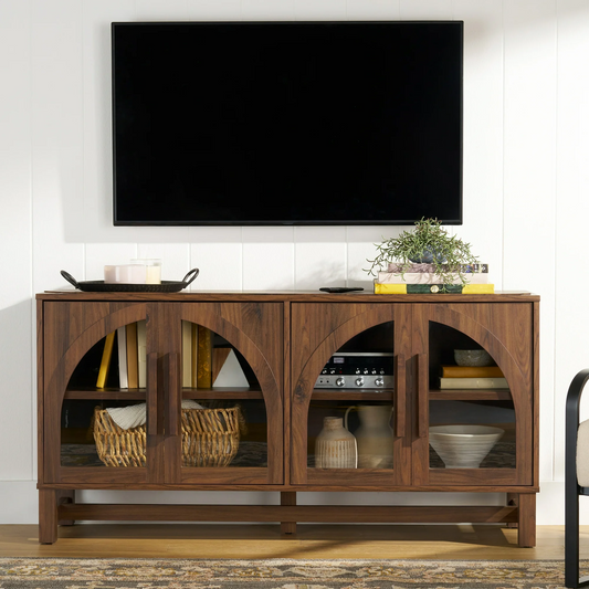 Better Homes & Gardens Juliet Arch TV Stand for TVs up to 65", Black Wood Finish