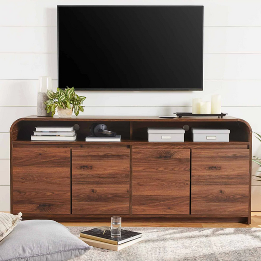 Better Homes & Gardens Juliet Curved TV Stand for TVs up to 75", Walnut Finish