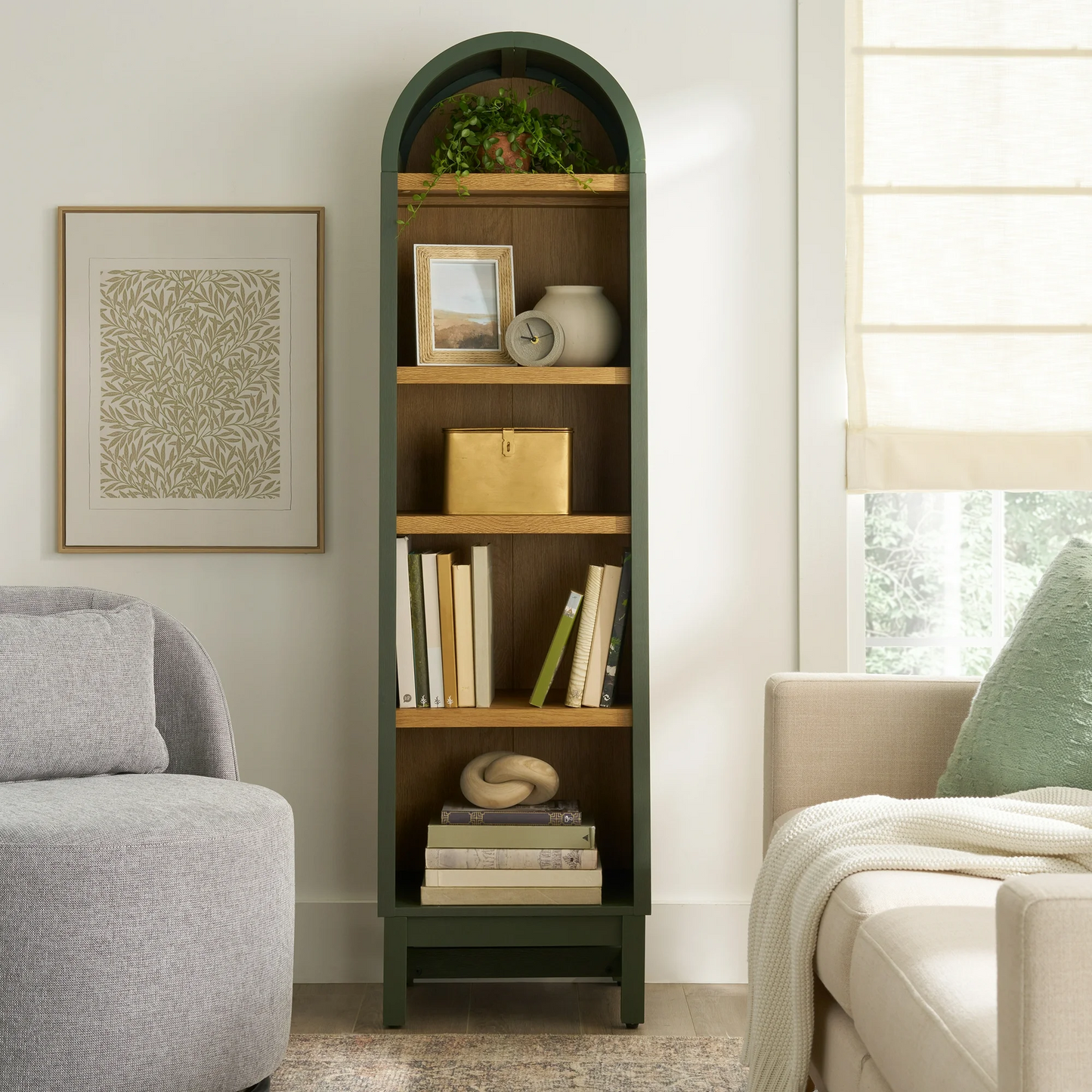 Better Homes & Gardens Juliet Narrow Arch Bookcase, Light Honey Finish